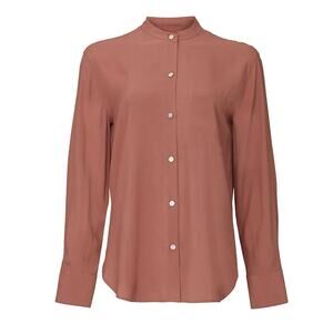 Vince Relaxed Band Collar Long Sleeve Button Front Blouse Coastal Pink